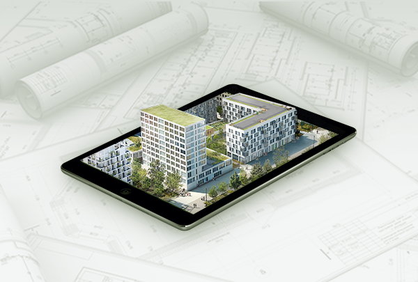 programme immobilier en 3D sur une tablette
